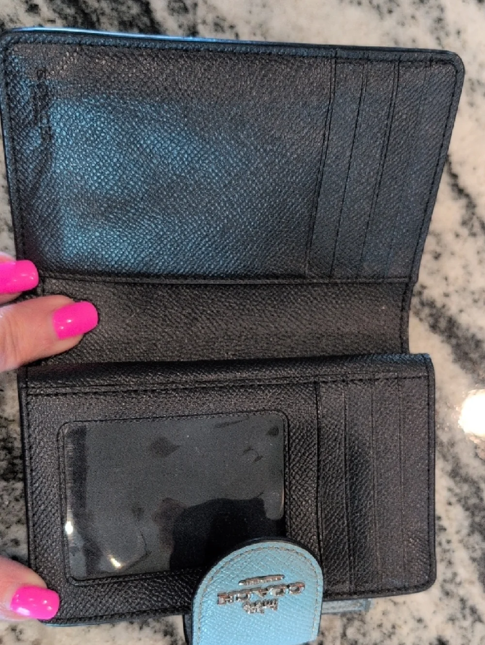 Coach Light Blue Leather Compact Wallet with Silver Logo - Picture 2 of 9